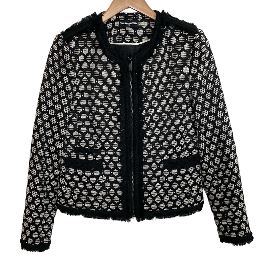 Karl Lagerfeld Black & White Fringed Short Jacket